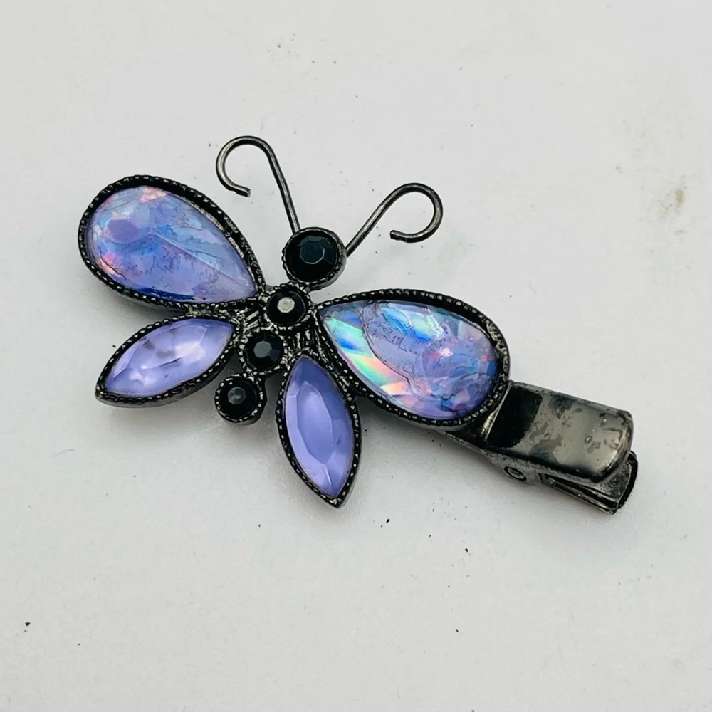 Petite AVON Purple and Iridescent Butterfly Hair Clip Cute Collectible